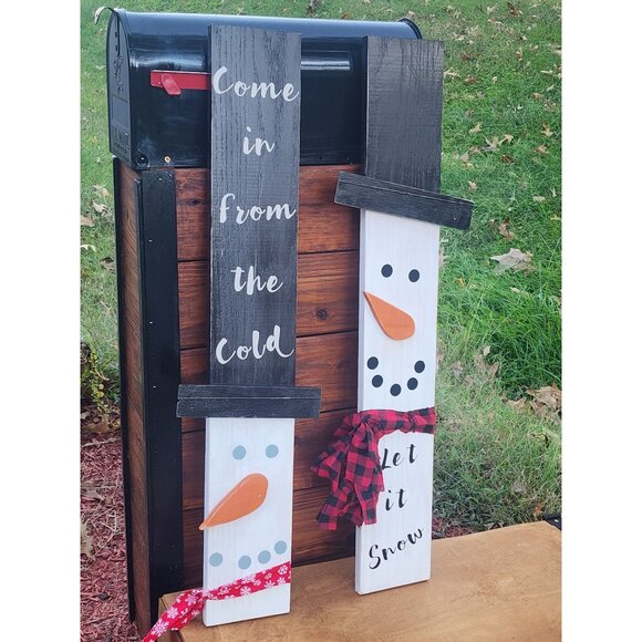 Handmade Wooden Snowman Porch Boards With Hat & Scarve - Picture 2 of 4